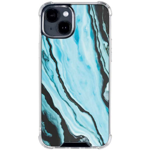 Aqua Blue Marble Ink iPhone 15 Clear Case